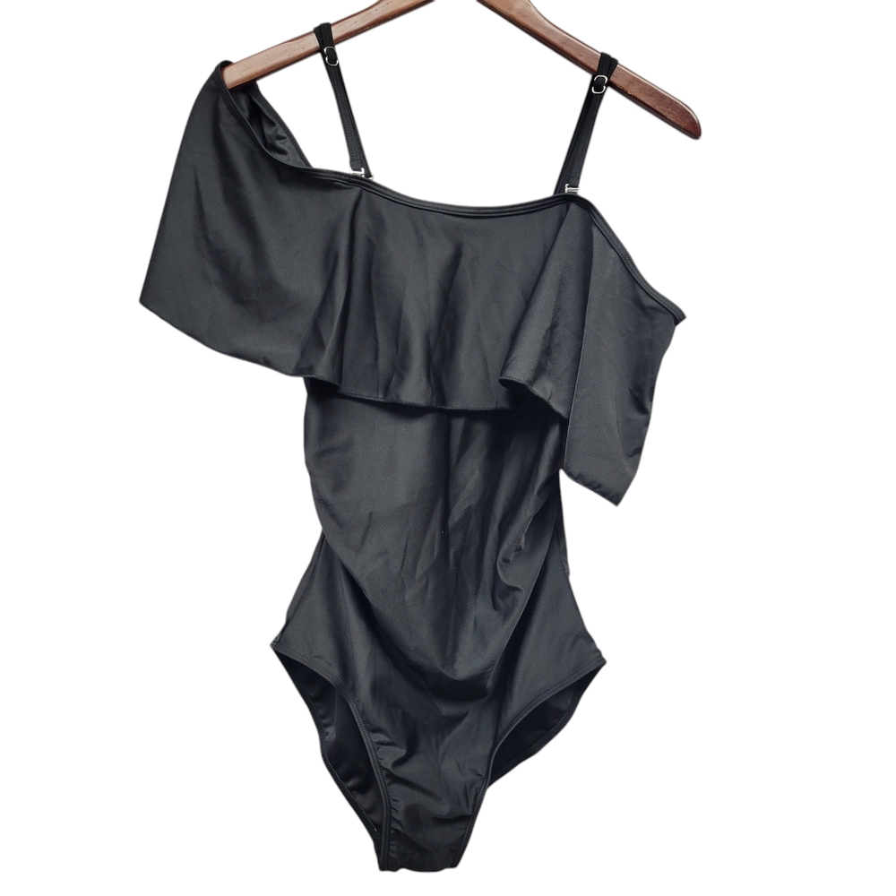 Bhome Maternity Swimwear Women's Ruffle Black One Piece Swimsuit Size Medium New
